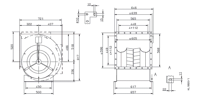 Габаритные и присоединительные размеры Ziehl-abegg RD45A-4EW.6Q.1L